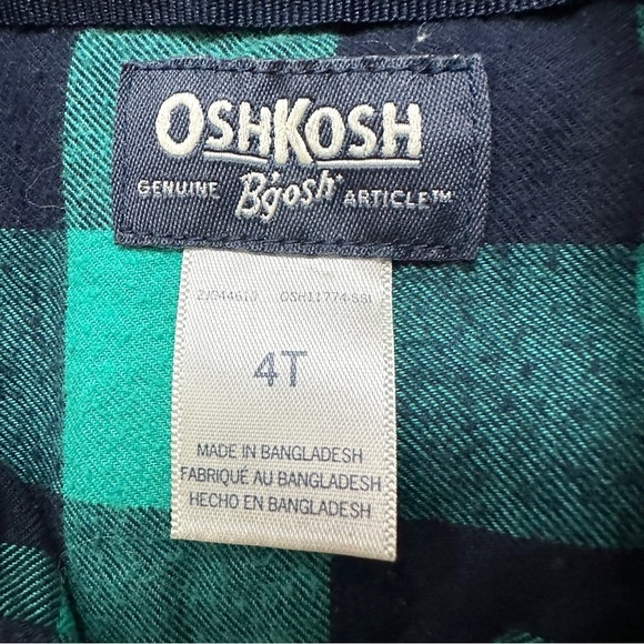 ⭐️ 5 for $25 OshKosh B'gosh Green & Black Plaid Kids Shirt Size 4 T - Picture 3 of 4